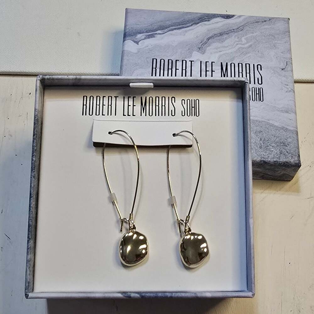 Robert Lee Morris Hammered Gold Disc Dangle Earrings New